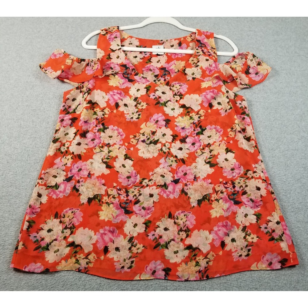 cabi Top Women's Medium M Floral Short Cold Shoulder Sleeves Lush 5352 Spring